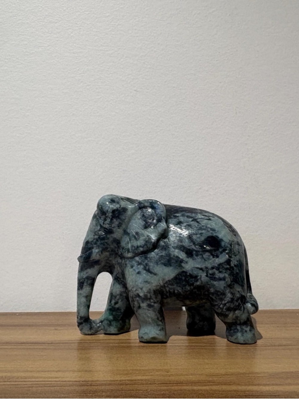 Hand-Carved Green and Gray Marble Elephant Sculpture - Decorative Home Accent
